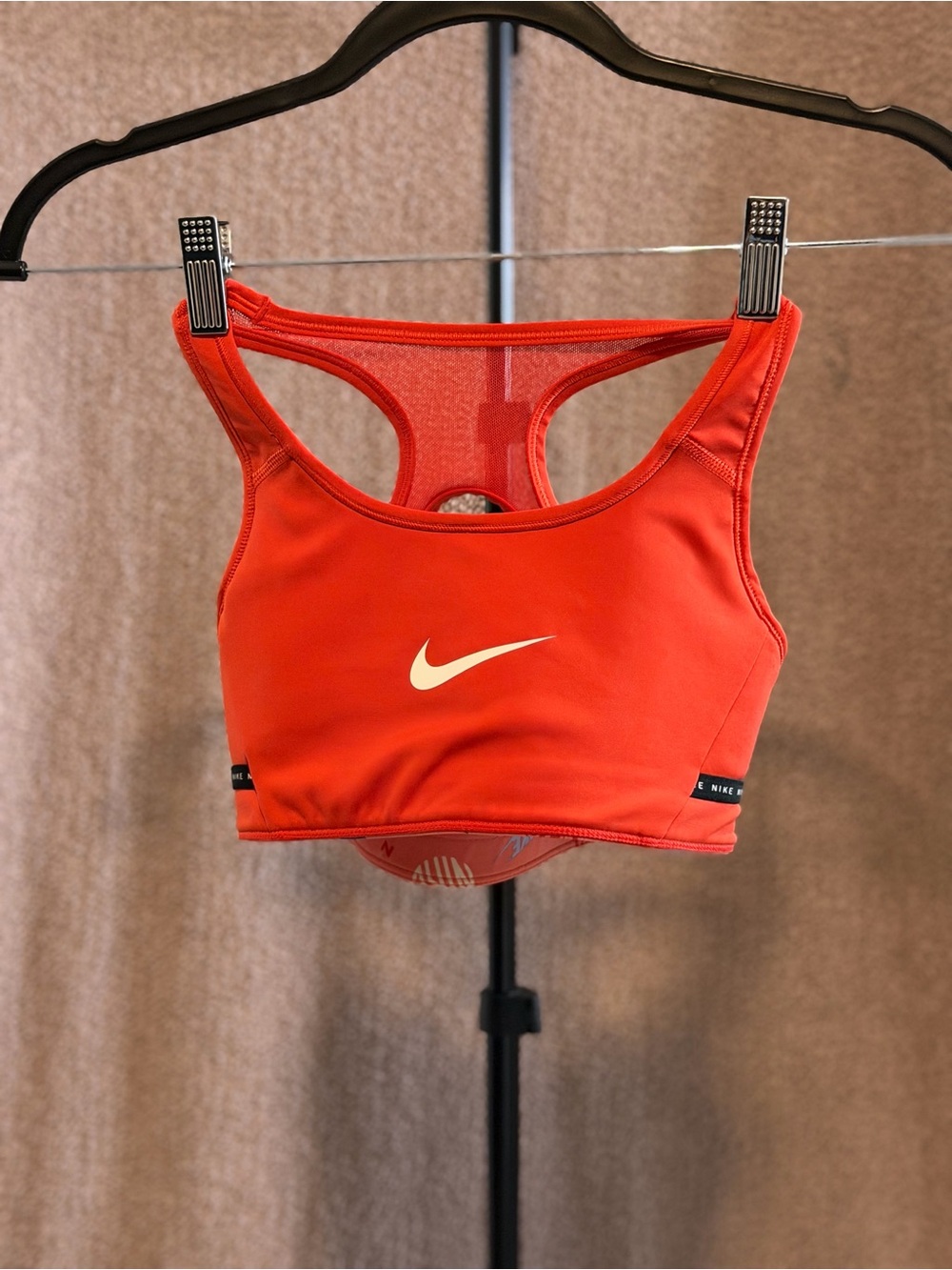 Nike Orange Racerback Sports Bra with White Swoosh
